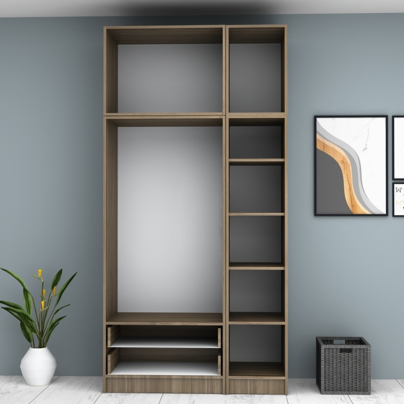 Ντουλάπα ρούχων Ricardo Megapap τρίφυλλη με πατάρι και συρτάρια χρώμα καρυδί 120x51,8x240εκ. - Image 2