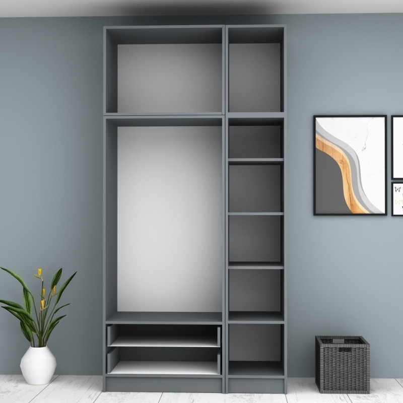 Ντουλάπα ρούχων Ricardo Megapap τρίφυλλη με πατάρι και συρτάρια χρώμα ανθρακί 120x51,8x240εκ. - Image 2