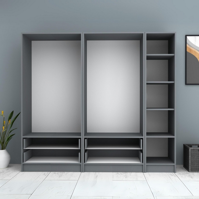 Ντουλάπα ρούχων Ricardo Megapap πεντάφυλλη με συρτάρια χρώμα ανθρακί 200x51,8x181εκ. - Image 2