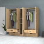 Ντουλάπα ρούχων Ricardo Megapap πεντάφυλλη με συρτάρια χρώμα φυσικό οξιάς 200x51,8x181εκ.