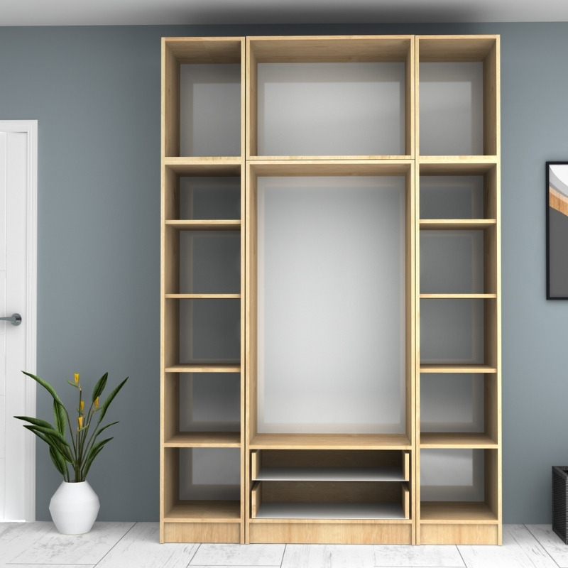 Ντουλάπα ρούχων Ricardo Megapap τετράφυλλη με πατάρι και συρτάρια χρώμα φυσικό οξιάς 160x51,8x240εκ. - Image 2