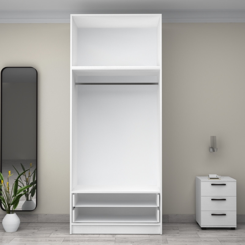 Ντουλάπα ρούχων Victoria Megapap δίφυλλη με πατάρι και συρτάρια χρώμα λευκό 100x60x240εκ. - Image 2