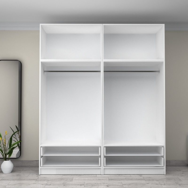 Ντουλάπα ρούχων Victoria Megapap τετράφυλλη με πατάρι και συρτάρια χρώμα λευκό 200x60x240εκ. - Image 2