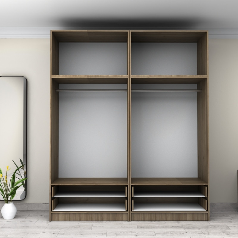 Ντουλάπα ρούχων Victoria Megapap τετράφυλλη με πατάρι και συρτάρια χρώμα καρυδί 200x60x240εκ. - Image 2