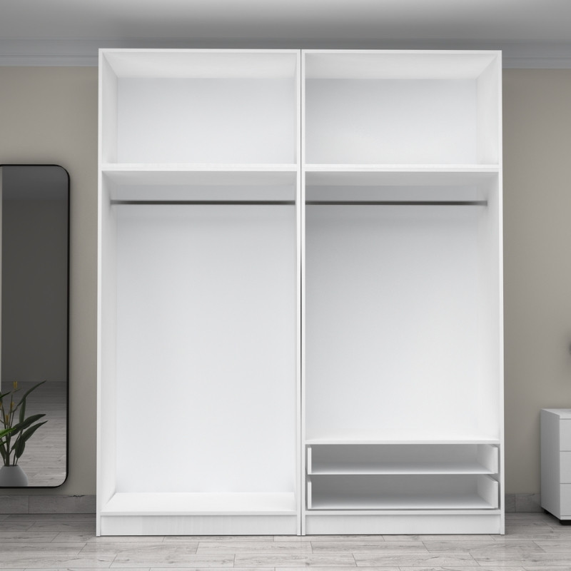 Ντουλάπα ρούχων Victoria Megapap τετράφυλλη με πατάρι και συρτάρια χρώμα λευκό 200x60x240εκ. - Image 2