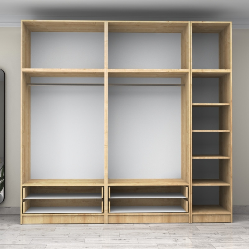 Ντουλάπα ρούχων Victoria Megapap πεντάφυλλη με πατάρι και συρτάρια χρώμα φυσικό οξιάς 250x60x240εκ. - Image 2