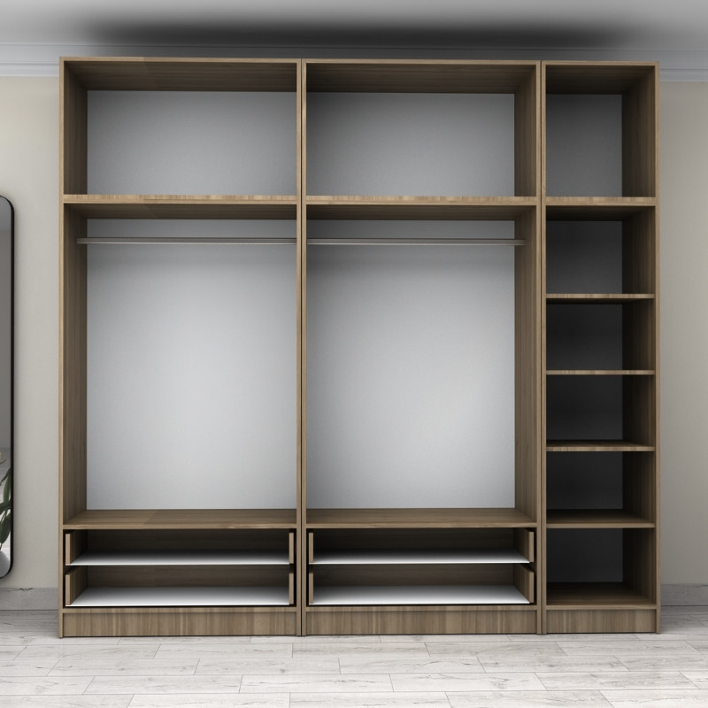 Ντουλάπα ρούχων Victoria Megapap πεντάφυλλη με πατάρι και συρτάρια χρώμα καρυδί 250x60x240εκ. - Image 2