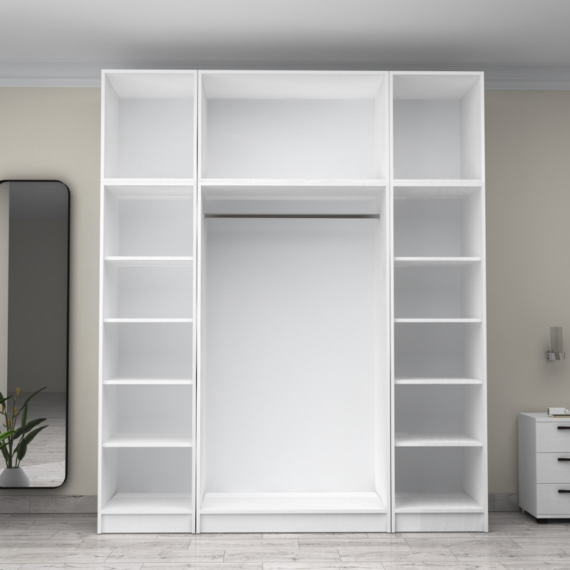 Ντουλάπα ρούχων Victoria Megapap τετράφυλλη με πατάρι χρώμα λευκό 200x60x240εκ. - Image 2