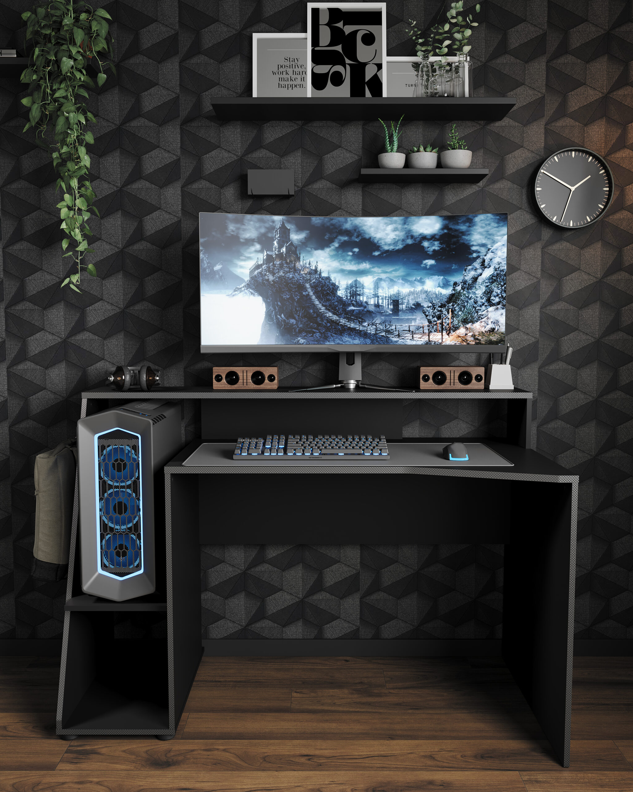 Access γραφείο gaming 138x67x94εκ. Γκρι / Μαύρο - Image 2