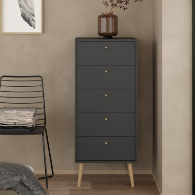 Bodo συρταριέρα ψηλή με 5 συρτάρια  50x39x120εκ Γκρι