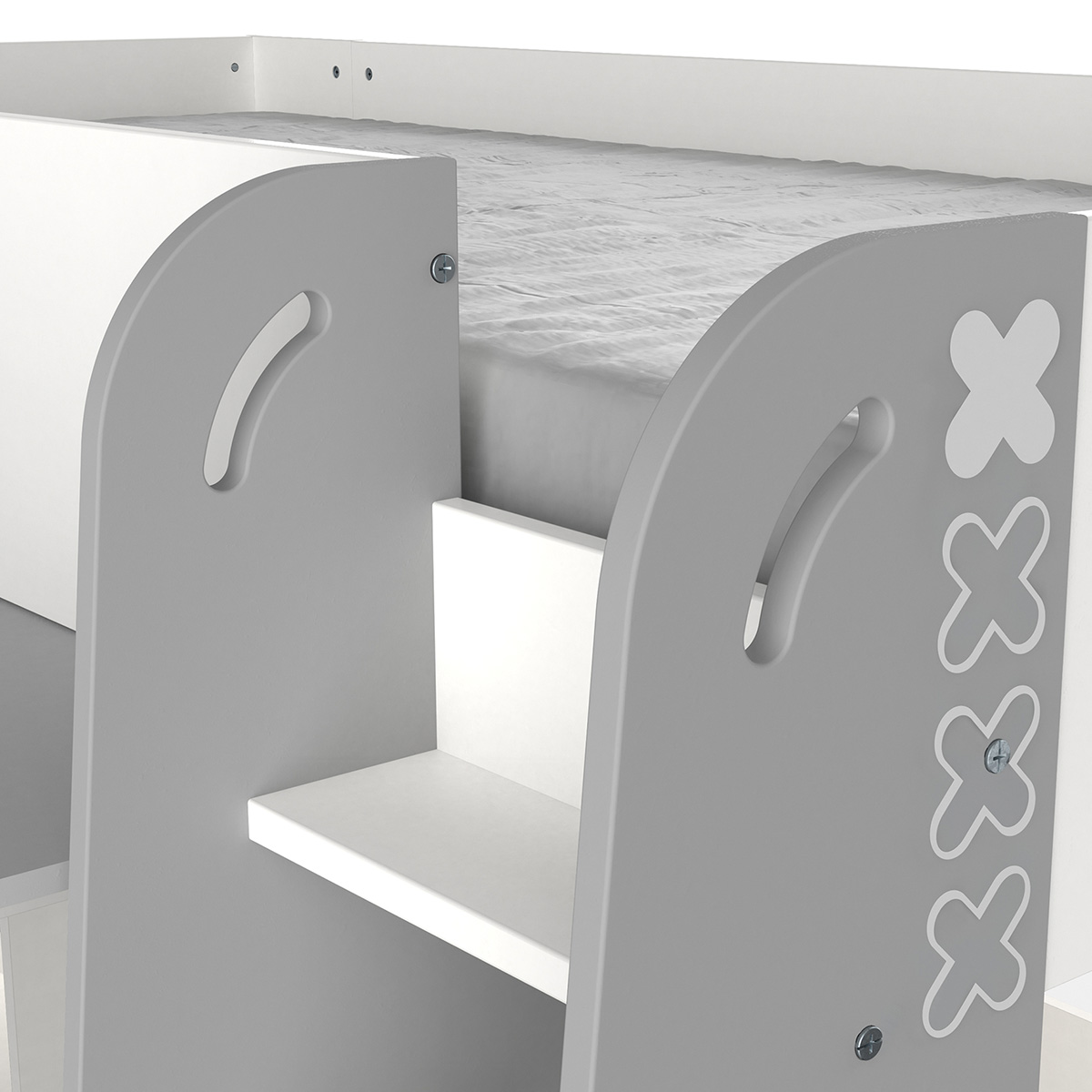 Hampton πολυμορφικό παιδικό υπερυψωμένο κρεβάτι με γραφείο & βιβλιοθήκη 210x125x100εκ. ( για στρώμα 90x200εκ. ) Λευκό / Γκρι - Image 2