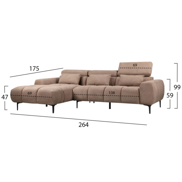 ΚΑΝΑΠΕΣ ΑΡΙΣΤΕΡΗ ΓΩΝΙΑ DIVYA HM3267.01L ΣΥΝΘ.SUEDE ΑΝΟΙΧΤΟ ΚΑΦΕ 264x175x99Υεκ. - Image 2