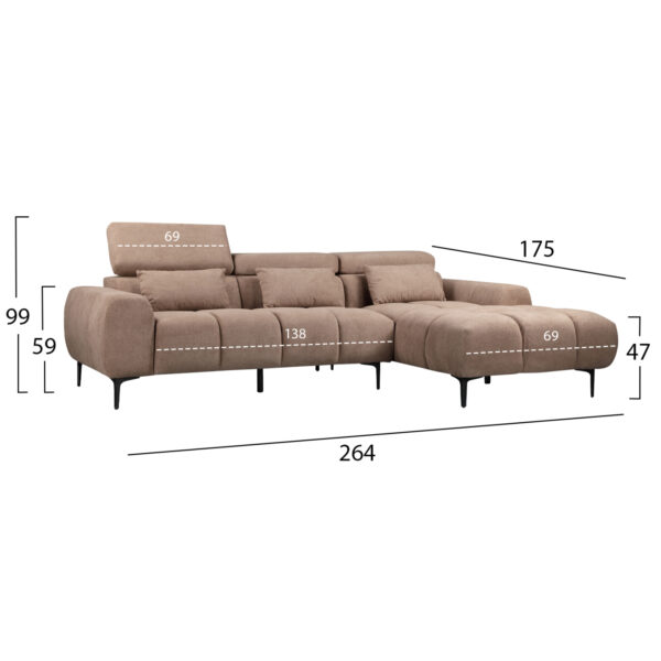 ΚΑΝΑΠΕΣ ΔΕΞΙΑ ΓΩΝΙΑ DIVYA HM3267.01R ΣΥΝΘ.SUEDE ΑΝΟΙΧΤΟ ΚΑΦΕ 264x175x99Υεκ. - Image 2