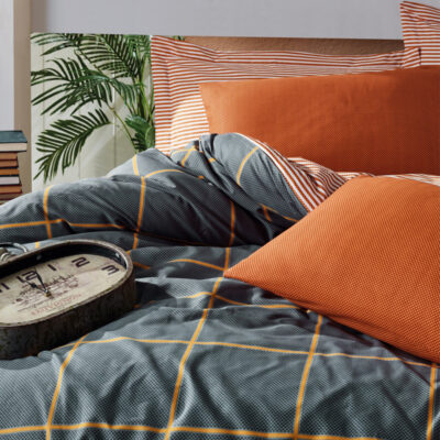 Σετ παπλωματοθήκη Stark Cotton Box 3 τμχ Μονή (160x220) χρώμα cinnamon - μπλε