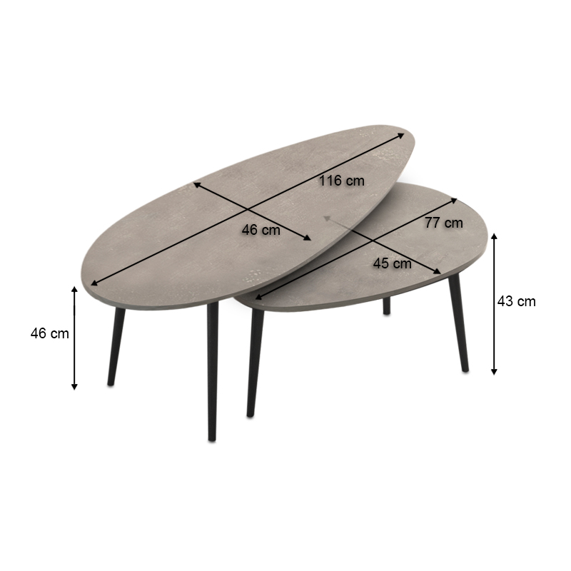 Τραπεζάκι σαλονιού σετ 2 τμχ Elips Megapap χρώμα γκρι ρετρό 116x46x46εκ. - Image 2