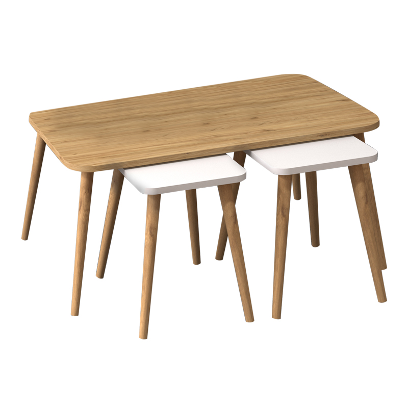 Τραπεζάκι σαλονιού σετ 3 τμχ Oliva Megapap χρώμα oak - λευκό 90x55x46εκ. - Image 2