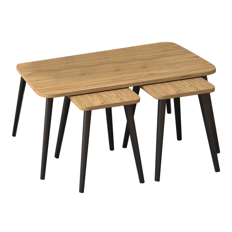 Τραπεζάκι σαλονιού σετ 3 τμχ Oliva Megapap χρώμα oak 90x55x46εκ. - Image 2