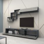 Σύνθεση τηλεόρασης Free Megapap χρώμα ανθρακί - γκρι σκυροδέματος 210x35x38εκ.