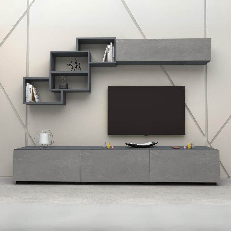 Σύνθεση τηλεόρασης Free Megapap χρώμα ανθρακί - γκρι σκυροδέματος 210x35x38εκ. - Image 2