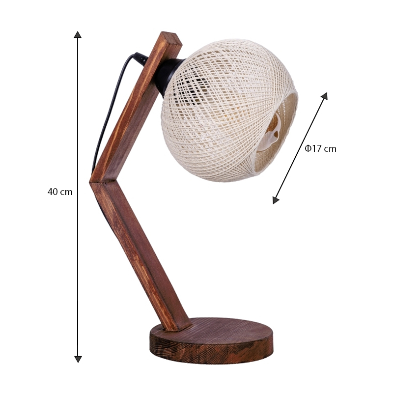 Φωτιστικό επιτραπέζιο Rope Megapap E27 ξύλινο - σχοινί χρώμα μπεζ - καρυδί Ø17x40εκ. - Image 2