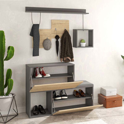 Έπιπλο εισόδου - παπουτσοθήκη Holdon Megapap sapphire oak/ανθρακί 120x36,5x87,5εκ.