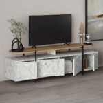 Έπιπλο τηλεόρασης Hanley Megapap χρώμα λευκό εφέ μαρμάρου 160x35,6x48εκ.