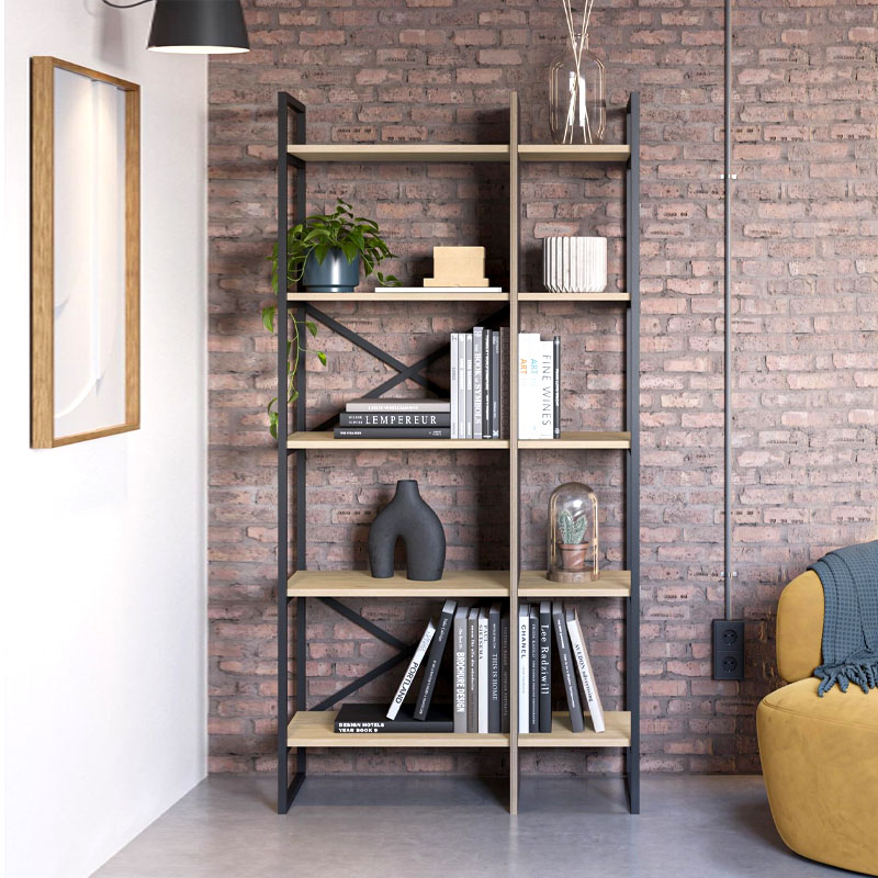 Βιβλιοθήκη Detroit Megapap χρώμα sapphire oak - silky black 87,5x35,2x175εκ. - Image 2