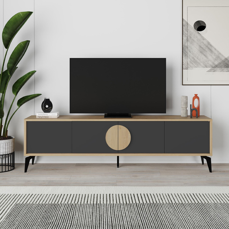 Έπιπλο τηλεόρασης Gora Megapap χρώμα sapphire oak - silky black 180x35,6x51εκ. - Image 2