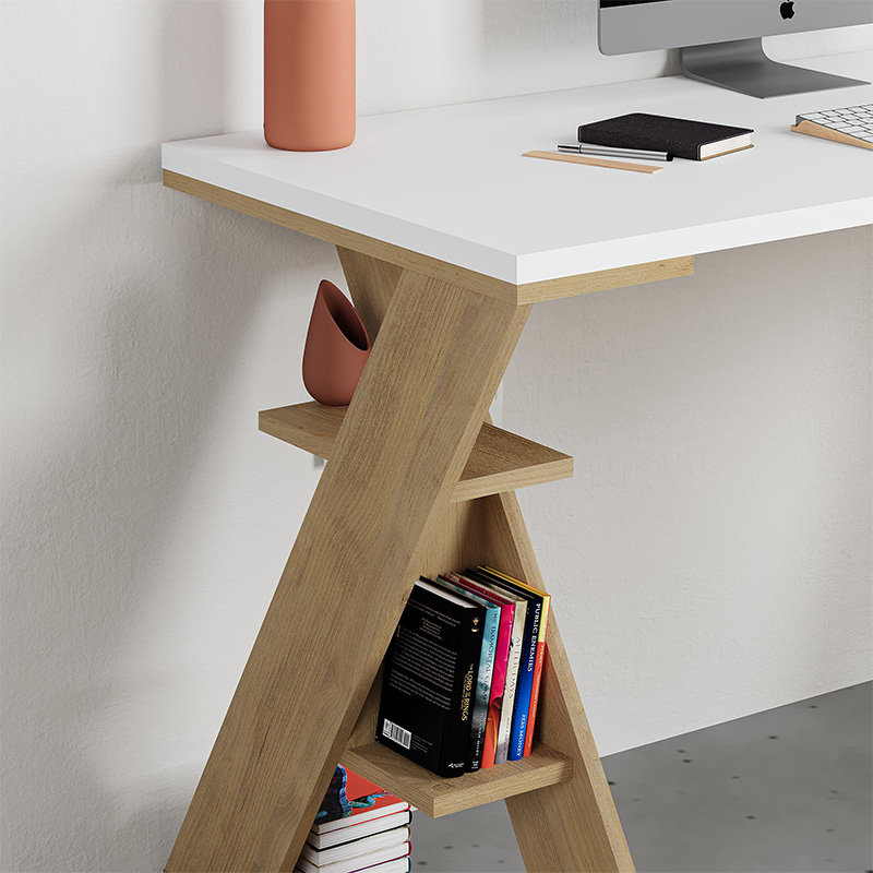 Γραφείο εργασίας Papillon Megapap χρώμα sapphire oak - λευκό 137x60x75εκ - Image 2