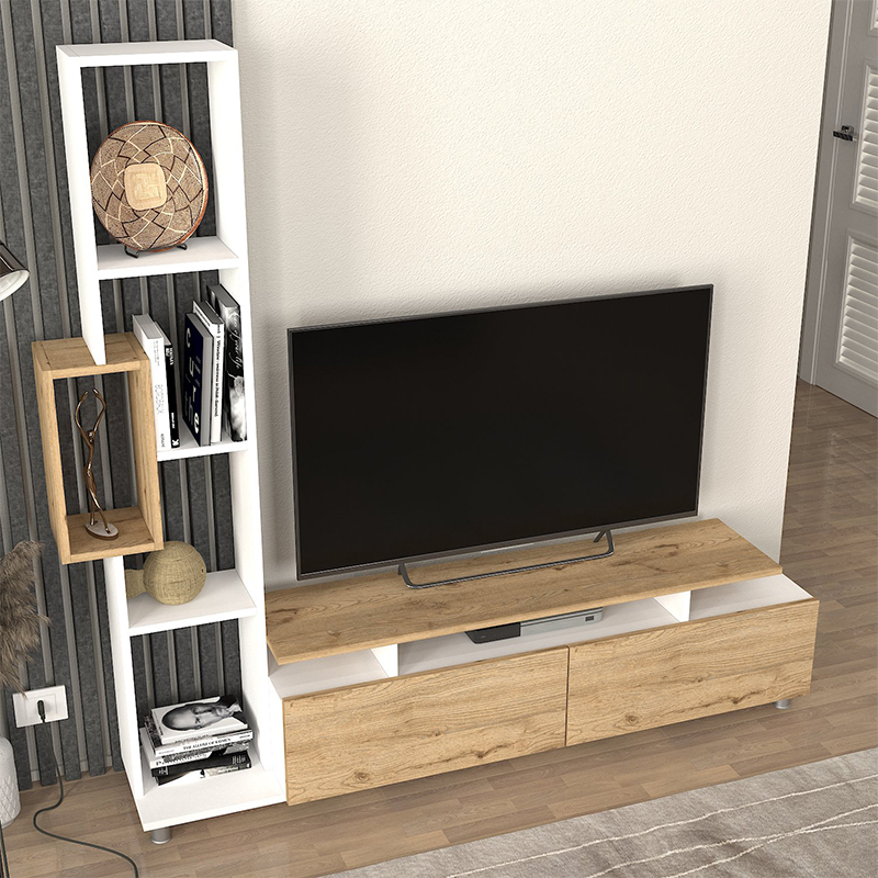 Σύνθεση τηλεόρασης Tulip Megapap χρώμα λευκό - sepet oak 160x29,5x160εκ. - Image 2