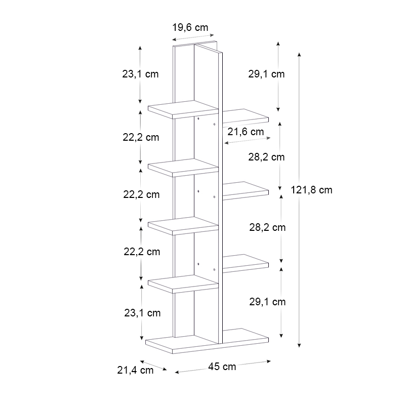 Βιβλιοθήκη Tree Megapap χρώμα sapphire oak 45x21,4x121,8εκ. - Image 4