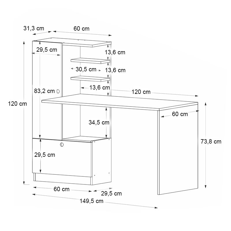 Γραφείο εργασίας Domingo Megapap χρώμα καρυδί 149,5x60x120εκ. - Image 6