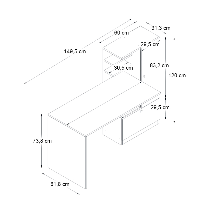 Γραφείο εργασίας Merino Megapap χρώμα καρυδί 149,5x61,8x120εκ. - Image 6