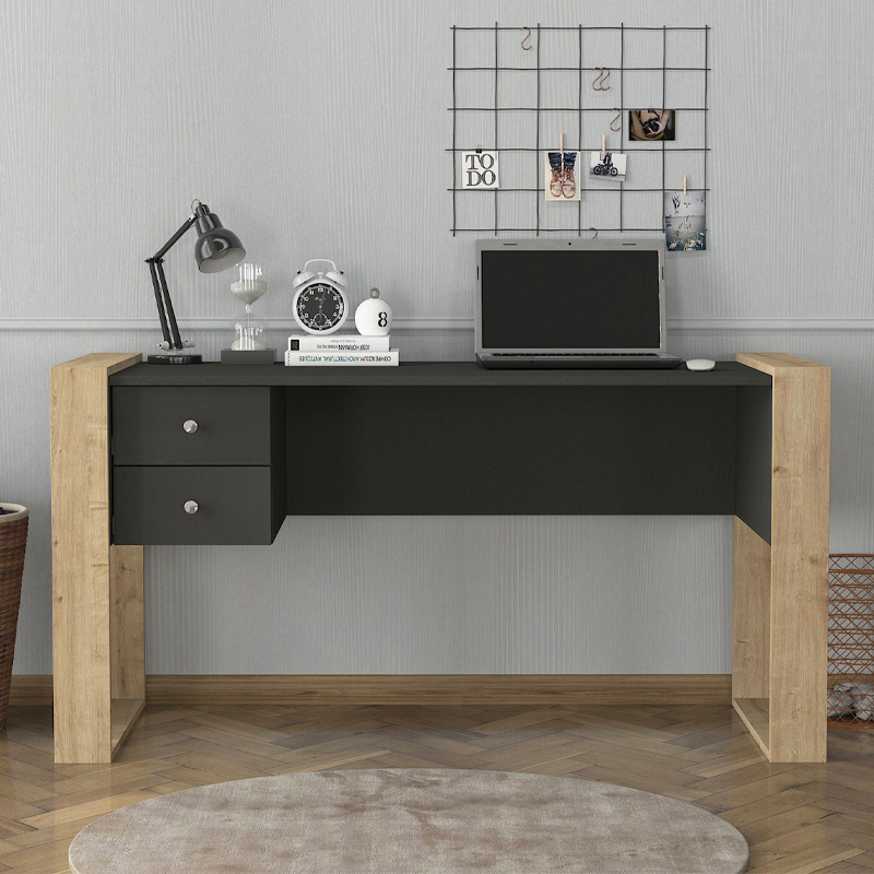 Γραφείο εργασίας Fernando Megapap χρώμα ανθρακί - sapphire oak 158,4x60x72,2εκ. - Image 2