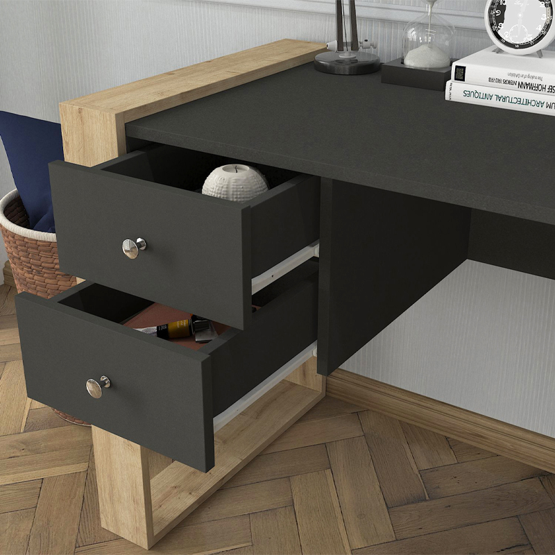 Γραφείο εργασίας Fernando Megapap χρώμα ανθρακί - sapphire oak 158,4x60x72,2εκ. - Image 3