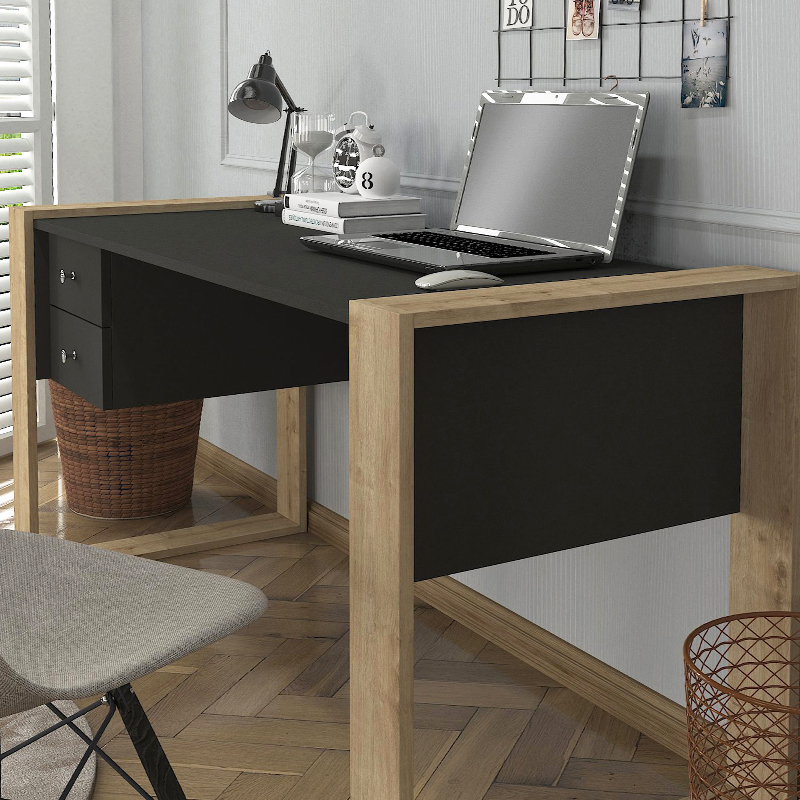 Γραφείο εργασίας Fernando Megapap χρώμα ανθρακί - sapphire oak 158,4x60x72,2εκ. - Image 4