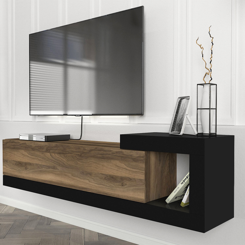 Έπιπλο τηλεόρασης επιτοίχιο Volare Megapap χρώμα καρυδί - μαύρο 150x29,6x38,6εκ. - Image 3