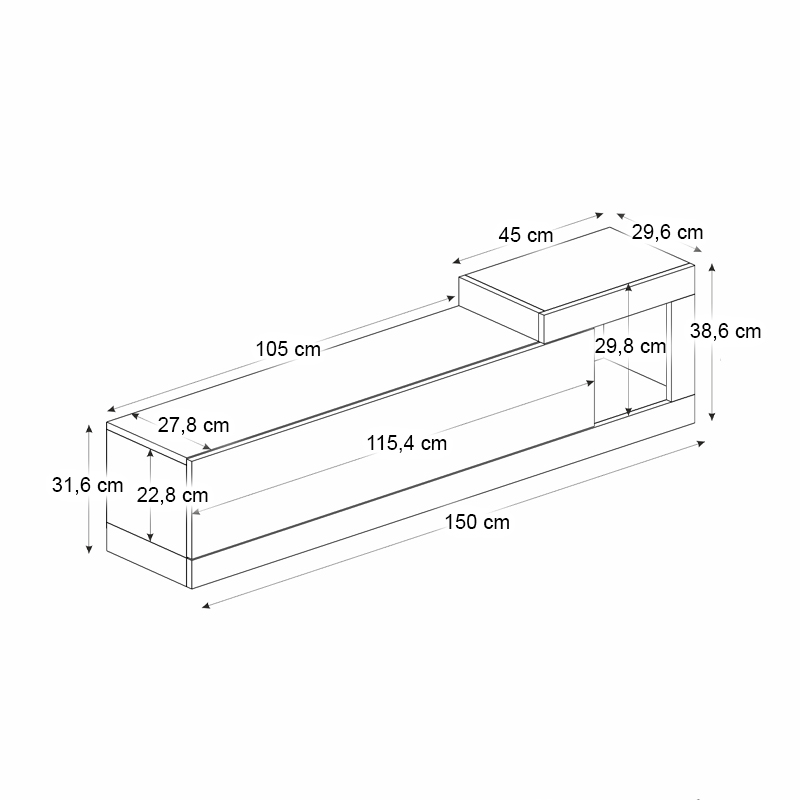 Έπιπλο τηλεόρασης επιτοίχιο Volare Megapap χρώμα καρυδί - μαύρο 150x29,6x38,6εκ. - Image 5