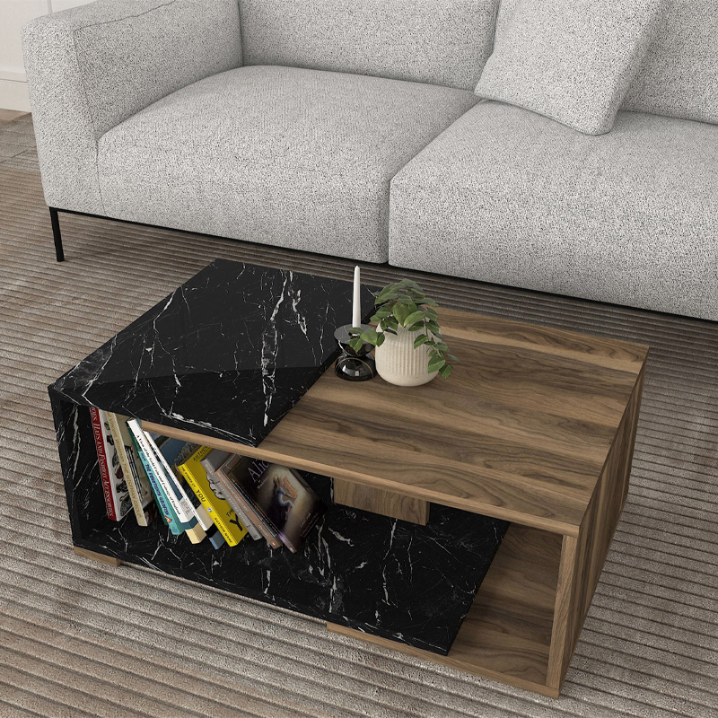 Τραπεζάκι σαλονιού Mareta Megapap χρώμα μαύρο εφέ μαρμάρου - καρυδί 81,8x50x35εκ. - Image 2