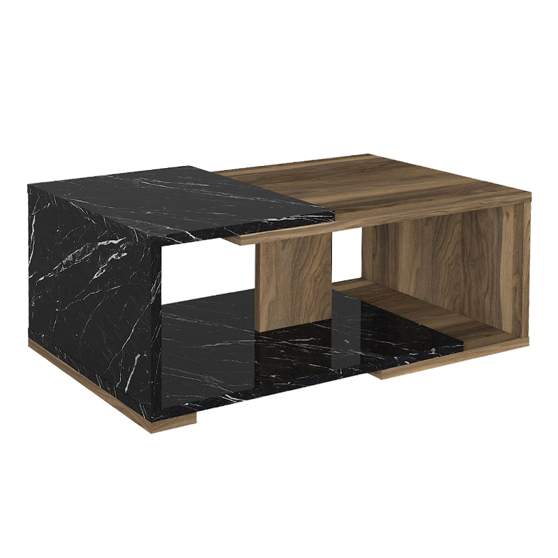 Τραπεζάκι σαλονιού Mareta Megapap χρώμα μαύρο εφέ μαρμάρου - καρυδί 81,8x50x35εκ. - Image 3