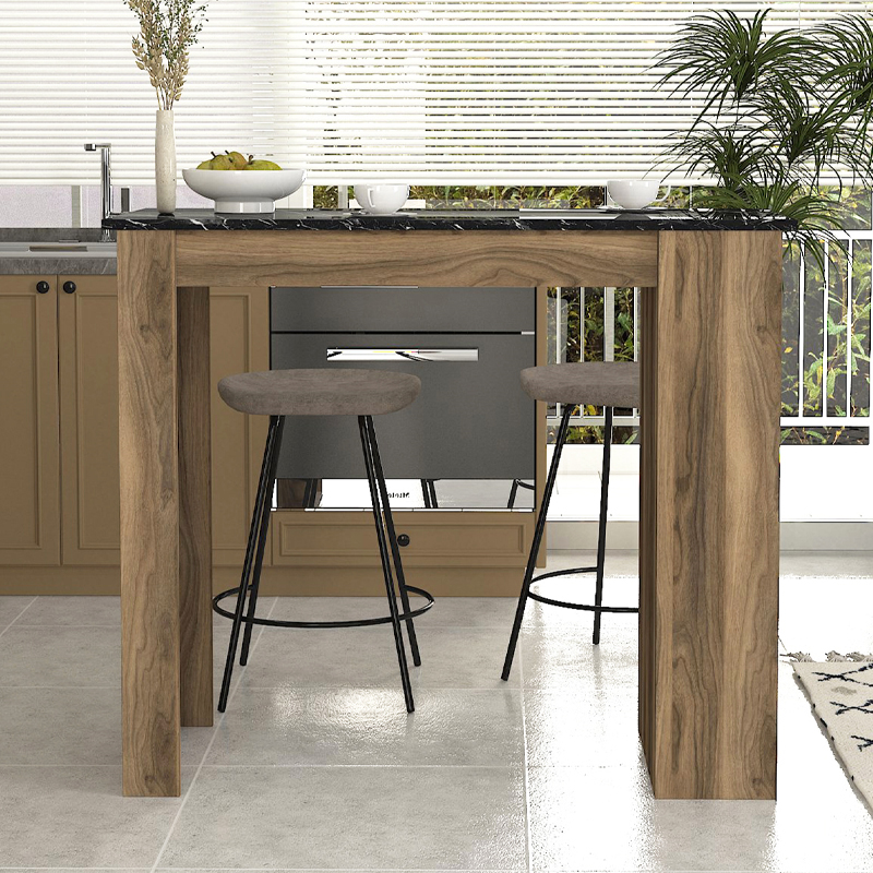 Τραπέζι μπαρ Monaco Megapap χρώμα καρυδί - μαύρο εφέ μαρμάρου 120x51,6x101,8εκ. - Image 3