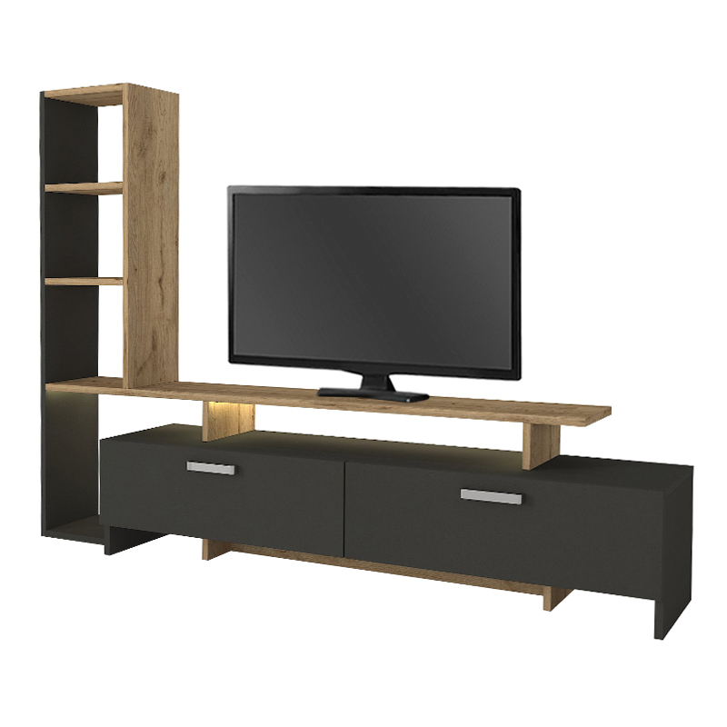 Σύνθεση τηλεόρασης Simal Megapap με LED χρώμα ανθρακί - sepet oak 168,2x31,3x120εκ. - Image 5