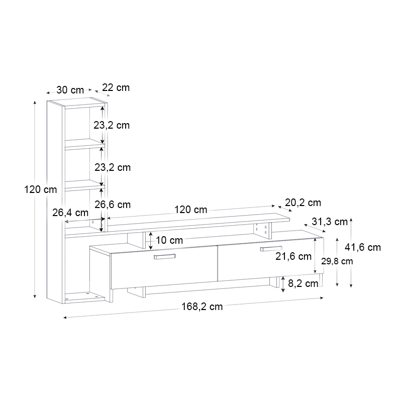 Σύνθεση τηλεόρασης Simal Megapap με LED χρώμα ανθρακί - sepet oak 168,2x31,3x120εκ. - Image 6