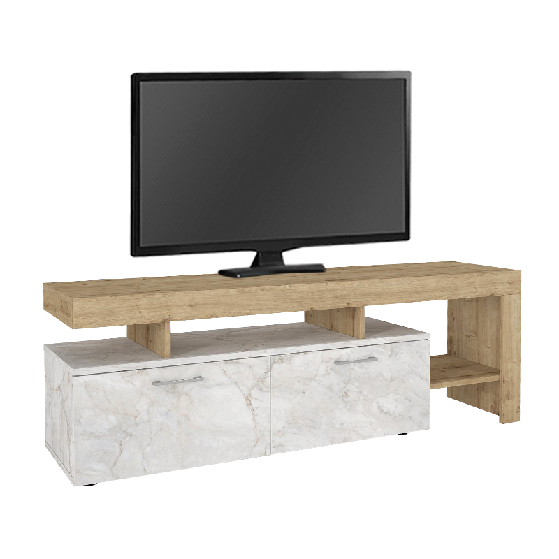 Έπιπλο τηλεόρασης Acnes Megapap χρώμα λευκό εφέ μαρμάρου - sapphire oak 160x40x53εκ. - Image 4