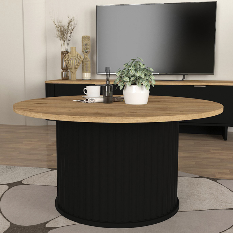 Τραπεζάκι σαλονιού Bohema Megapap χρώμα μαύρο - sepet oak Ø85x43,2εκ. - Image 2