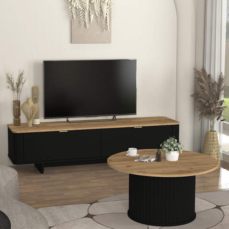 Τραπεζάκι σαλονιού Bohema Megapap χρώμα μαύρο - sepet oak Ø85x43,2εκ. - Image 3