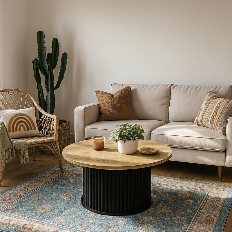 Τραπεζάκι σαλονιού Bohema Megapap χρώμα μαύρο - sepet oak Ø85x43,2εκ. - Image 4