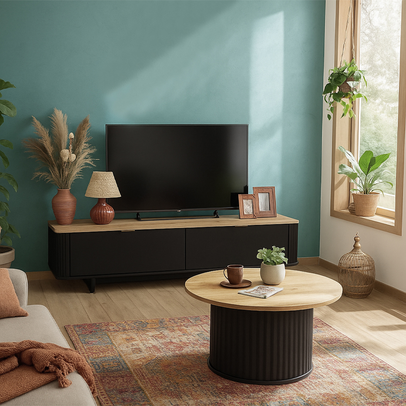 Τραπεζάκι σαλονιού Bohema Megapap χρώμα μαύρο - sepet oak Ø85x43,2εκ. - Image 5