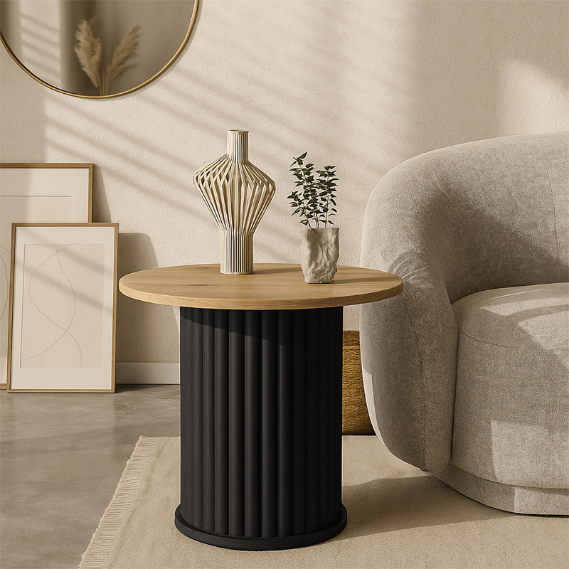 Τραπεζάκι βοηθητικό Bohema Megapap χρώμα μαύρο - sepet oak Ø50x53,2εκ. - Image 3