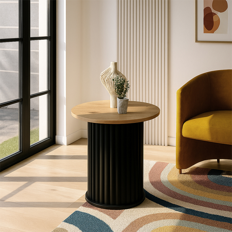 Τραπεζάκι βοηθητικό Bohema Megapap χρώμα μαύρο - sepet oak Ø50x53,2εκ. - Image 4